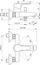 Armatur von Ideal Standard mit Mischhebel, horizontalem und vertikalem Wasserauslass. Technische Zeichnung mit Abmessungen und Anschlussdetails.